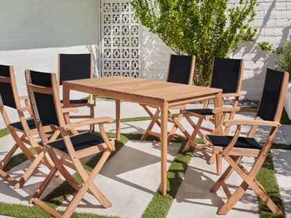 Del Ray 7-Piece Rectangular Teak Outdoor Dining Set with Folding Armchairs