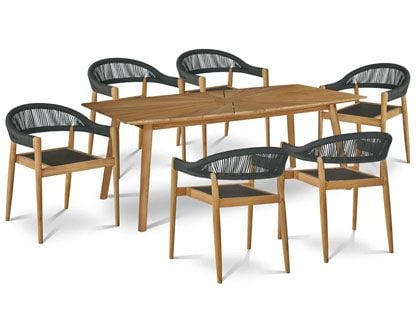 Klint 7-Piece Rectangular Teak Outdoor Dining Set with Stacking Armchairs