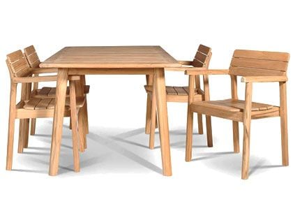 Modurn 5-Piece Rectangular Teak Outdoor Dining Set with Stacking Armchairs