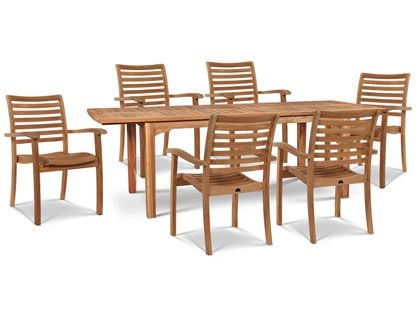 Manorhouse 7-Piece Rectangular Teak Outdoor Dining Set with Extendable Table and Stacking Armchairs