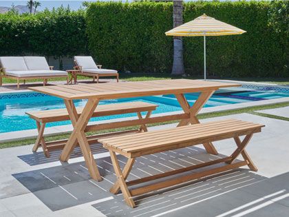 Oakville 3-Piece Rectangular Teak Outdoor Picnic Dining Set with Benches