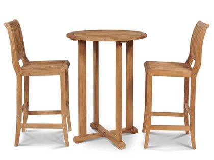 Palm 3-Piece 32-Inch Round Teak Outdoor Bar Height Dining Set