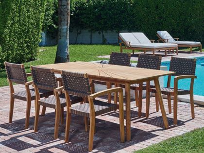 Cambria 7-Piece Rectangular Teak Outdoor Dining Set with Stacking Armchairs