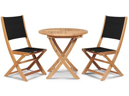 Stella 3-Piece 31.5-Inch Round Teak Outdoor Bistro Set in Black with Folding Table and Chairs