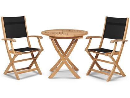 Stella 3-Piece 31.5-Inch Round Teak Outdoor Bistro Set with Folding Table and Armchairs