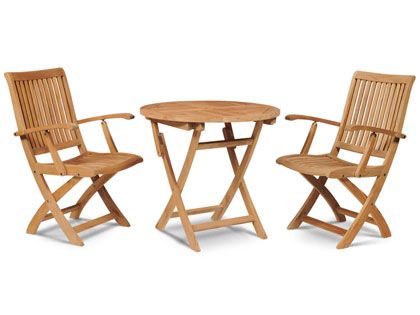 Valencia 3-Piece 31.5-Inch Round Teak Outdoor Bistro Set with Folding Table and Armchairs