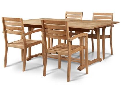 Venice 5-Piece Rectangular Teak Outdoor Dining Set with Extendable Table and Stacking Armchairs