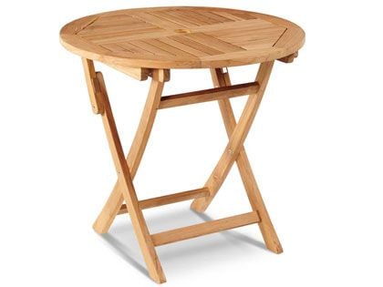 Valencia 31.5-Inch Round Teak Outdoor Folding Bistro Table with Umbrella Hole