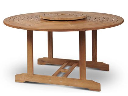Royal 59-Inch Round Teak Outdoor Dining Table with Lazy Susan and Umbrella Hole