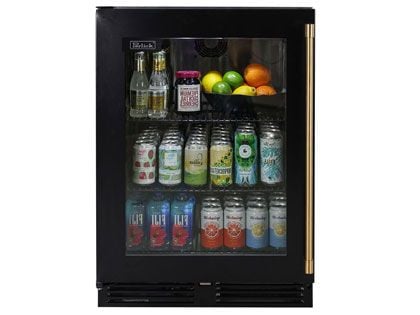 Perlick 24-Inch 5.0 cu. ft. Signature Series Stainless Steel Glass Door Outdoor Dual Zone Refrigerator & Wine Reserve with Matte Black Glass Door