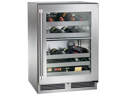 Perlick 24-Inch 5.2 cu. ft. Signature Series Marine & Coastal Series Stainless Steel Glass Door Outdoor Dual-Zone Wine Reserve
