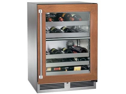 Perlick 24-Inch 5.2 cu. ft. Signature Series Marine & Coastal Series Stainless Steel Panel Ready Glass Door Outdoor Dual-Zone Wine Reserve