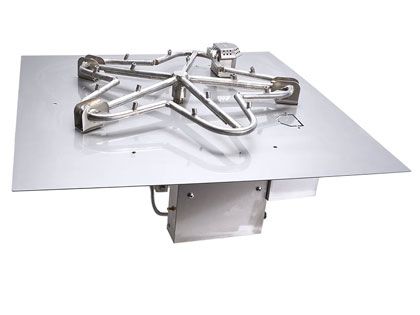HPC Fire Penta Torpedo Burner with Square Flat Pan Gas Fire Pit Kit with On/Off Series - Electronic Ignition