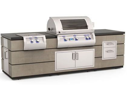 Fire Magic 9 1/2-Foot GFRC Contemporary Pre-Fab BBQ Grill Island System  - Smoke Base with Polished Black Lava Countertop