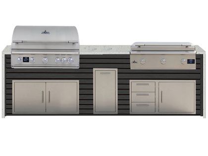 Blaze 10-Foot Grill Island with 40-Inch 5-Burner Gas Grill, 40-Inch 3-Burner Gas Griddle, Granite Countertop with Waterfall Granite Sides