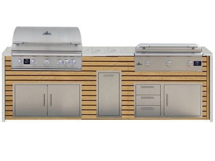 Blaze 10-Foot Grill Island with 40-Inch 5-Burner Gas Grill, 40-Inch 3-Burner Gas Griddle, Granite Countertop with Waterfall Granite Sides