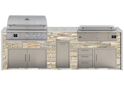 Blaze 10-Foot Grill Island with 40-Inch 5-Burner Gas Grill, 40-Inch 3-Burner Gas Griddle, Granite Countertop with Waterfall Granite Sides