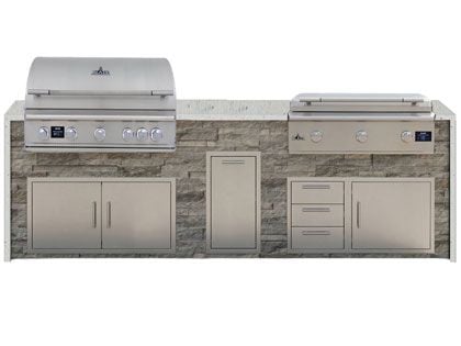 Blaze 10-Foot Grill Island with 40-Inch 5-Burner Gas Grill, 40-Inch 3-Burner Gas Griddle, Granite Countertop with Waterfall Granite Sides