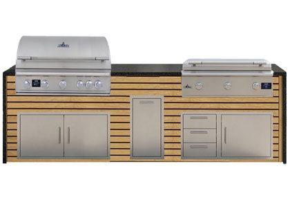 Blaze 10-Foot Grill Island with 40-Inch 5-Burner Gas Grill, 40-Inch 3-Burner Gas Griddle, Granite Countertop with Waterfall Granite Sides