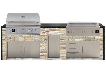 Blaze 10-Foot Grill Island with 40-Inch 5-Burner Gas Grill, 40-Inch 3-Burner Gas Griddle, Granite Countertop with Waterfall Granite Sides