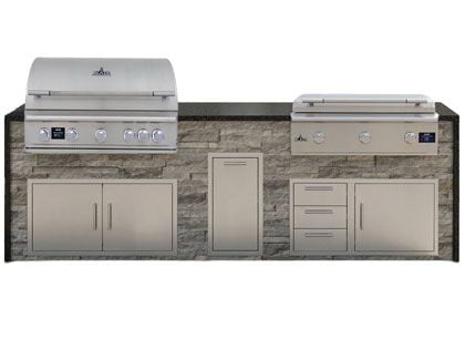 Blaze 10-Foot Grill Island with 40-Inch 5-Burner Gas Grill, 40-Inch 3-Burner Gas Griddle, Granite Countertop with Waterfall Granite Sides