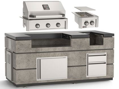 AOG 6 1/2-Foot Complete Island Package with T-Series 30-Inch 3-Burner Built-In Gas Grill & Double Side Burner - Light Basalt