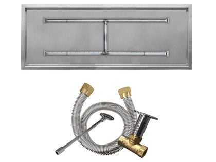 Firegear Fire Pit Burner Kit with Drop-In Pan & Stainless Steel Linear H-Shaped Burner - Match Light Ignition