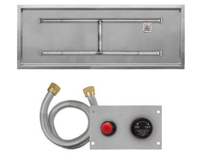 Firegear Fire Pit Burner Kit with Drop-In Pan & Stainless Steel Linear H-Shaped Burner - TPSI Flame Sensing Spark Ignition