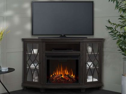Lynette Corner 56-Inch Electric Fireplace TV Stand in Gray