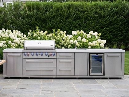 Mont Alpi 6-Burner 13-Foot Grill Island with Infrared Side Burner, Infrared Rear Burner, Sink & Refrigerator - Stainless Steel