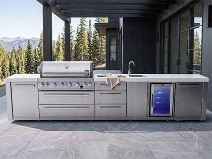 Mont Alpi 6-Burner 13-Foot Deluxe Grill Island with Sink & Faucet, Refrigerator, Side Infrared Burner, Rear Infrared Burner & Rotisserie Kit - Stainless Steel