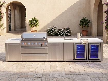 Mont Alpi 6-Burner 13-Foot Deluxe Grill Island with Sink & Faucet, Dual Refrigerators, Side Infrared Burner, Rear Infrared Burner & Rotisserie Kit - Stainless Steel