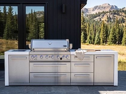 Mont Alpi 6-Burner 10-Foot Deluxe Grill Island with Side Infrared Burner, Rear Infrared Burner & Rotisserie Kit - Stainless Steel