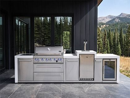 Mont Alpi 6-Burner 14-Foot Deluxe Grill Island with Kegerator, Refrigerator, Side Infrared Burner, Rear Infrared Burner & Rotisserie Kit - Stainless Steel