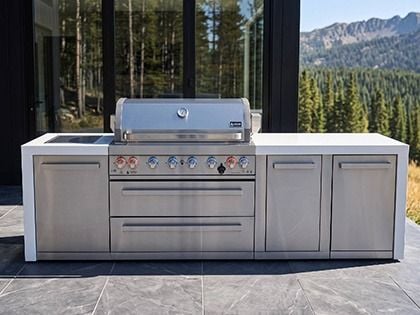 Mont Alpi 6-Burner 10-Foot Deluxe Grill Island with Side Infrared Burner, Rear Infrared Burner & Rotisserie Kit - Stainless Steel