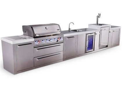 Mont Alpi 6-Burner 17-Foot Grill Island with Infrared Side Burner, Infrared Rear Burner, Kegerator, Sink & Refrigerator - Stainless Steel