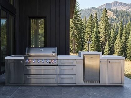 Mont Alpi 6-Burner 14-Foot Grill Island with Infrared Side Burner, Infrared Rear Burner & Kegerator - Stainless Steel