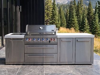 Mont Alpi 6-Burner 10-Foot Grill Island with Ceramic Infrared Side Burner & Infrared Rear Burner  - Stainless Steel