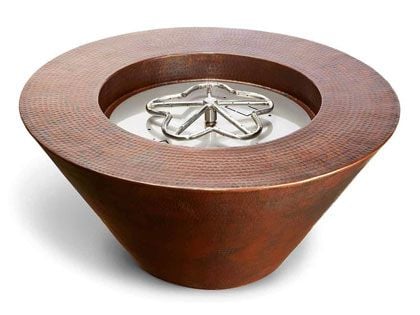 HPC Fire Mesa 32-Inch Round Hammered Copper Gas Fire Bowl