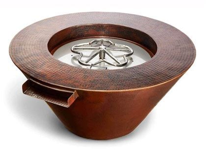 HPC Fire Mesa 32-Inch Round Hammered Copper Gas Fire and Water Bowl