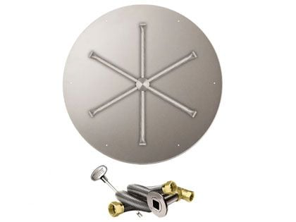 Firegear Fire Pit Burner Kit with Round Flat Pan & Stainless Steel Burning Spur - Match Light Ignition