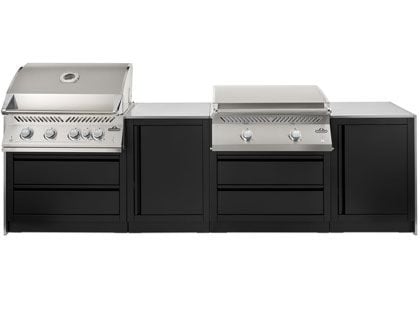 Napoleon OASIS 119-Inch Outdoor Kitchen with 700 Series 32-Inch Gas Griddle, Gas Grill with Infrared Rear Burner & Rotisserie Kit - Stainless Steel Waterfall Panels