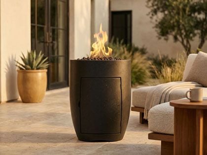 Prism Hardscapes 24-Inch Pentola 3 Round GFRC Gas Fire Bowl with Propane Tank Enclosure