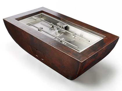 HPC Fire Phoenix 47x25-Inch Linear Hammered Copper Gas Fire Pit - H-Burner