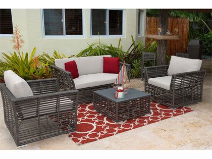 Panama Jack 4-Piece Graphite Wicker Cushion Outdoor Patio Lounge Set