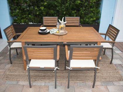 Panama Jack 7-Piece Boca Grande Acacia Wood Aluminum Cushion Rectangular Dining Set