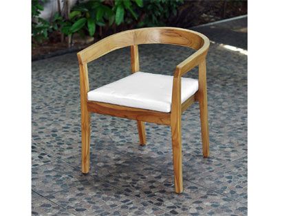 Panama Jack Bali Teak Wood Dining Arm Chairs with Cushion - Set of 2