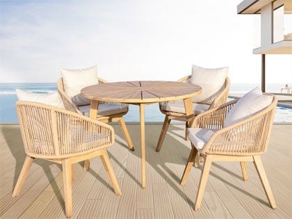 Panama Jack 5-Piece Cabo Acacia Wood Cushion Round Dining Set