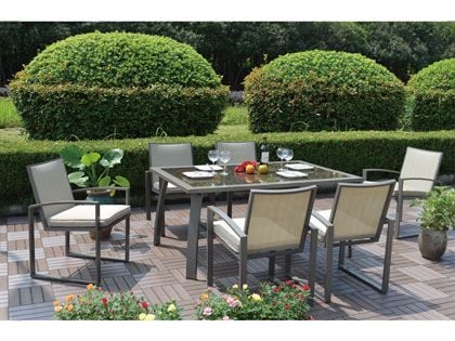 Hospitality Rattan Moldova 7-Piece Aluminum Dining Set with Cushions