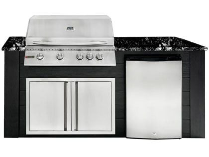 RCS 4-Burner 6-Foot Gas Grill Island with Rear Infrared Burner, Refrigerator, Access Door, Black Cabinet & Black Granite Countertop